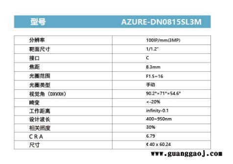 浩蓝光电AZUREphotonics  AZURE- DN2815SL3M   变焦镜头图2