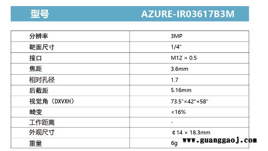 浩蓝光电AZUREphotonics  AZURE-IR03617B3M   工业扳机镜头图3