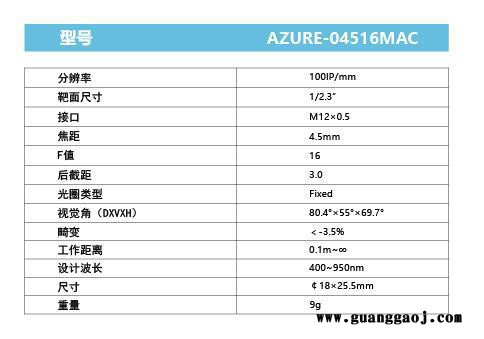 浩蓝光电AZUREphotonics AZURE-04516MAC 手动光圈定焦镜头图1