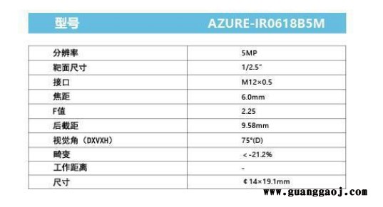 浩蓝光电AZUREphotonics AZURE-IR0818B5M 手动光圈定焦镜头图3