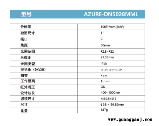 浩蓝光电AZUREphotonics  AZURE-DN5028MML  日夜型靶面镜头图3
