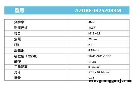 浩蓝光电AZUREphotonics AZURE-IR2520B3M 手动光圈定焦镜头图4