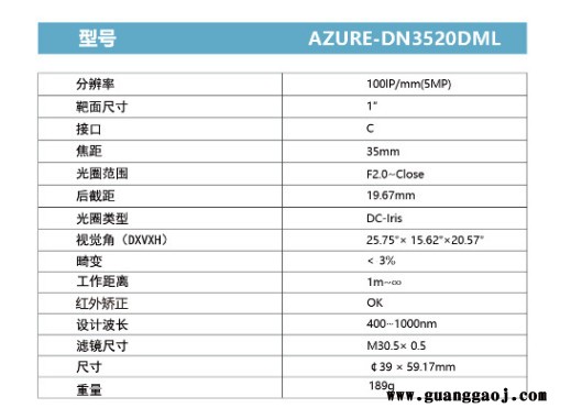 浩蓝光电AZUREphotonics  AZURE-DN3520DML 日夜型靶面镜头图4