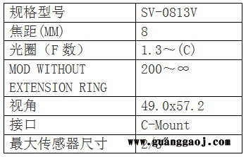 日本VST       SV-H SERIE系列     SV-0813V       CCTV工业镜头 日本VST图2