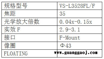 日本VST       VS-L (F) 系列      VS-L3528FL F         工业镜头 日本VST图2