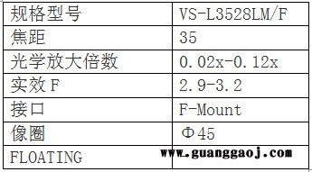 日本VST       VS-L (F) 系列      VS-L3528LM F         工业镜头 日本VST图2