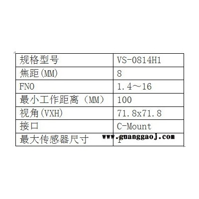 日本VST       VS-H1 SERIES系列     VS-0814H1      工业镜头 日本VST