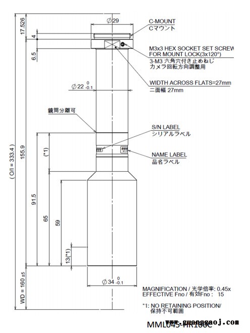日本茉丽特       MML-HR系列     MML045-HR160C       远心工业镜头图1