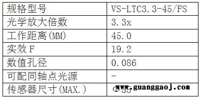 日本VST       VS-LTC系列       VS-LTC3.3-45 FS      工业镜头 日本VST图2