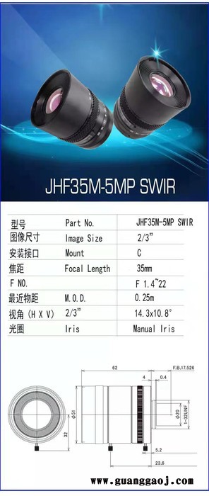 SPACECOM 短波SWIR镜头JHF35M-5MP SWIR 生物识别应用 短波红外镜头图7