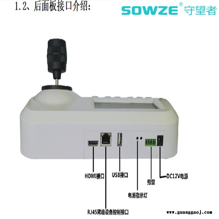 sowzeSW-NK305TP守望者车载三维摇杆控制键盘 5寸云台摄像机网络监控器LED液晶屏图1