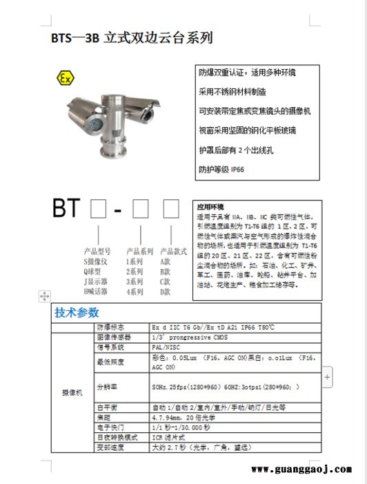 海富达型号:BTS-3B库号：M18075 防爆测温型热成像双光谱网络云台摄像机图1