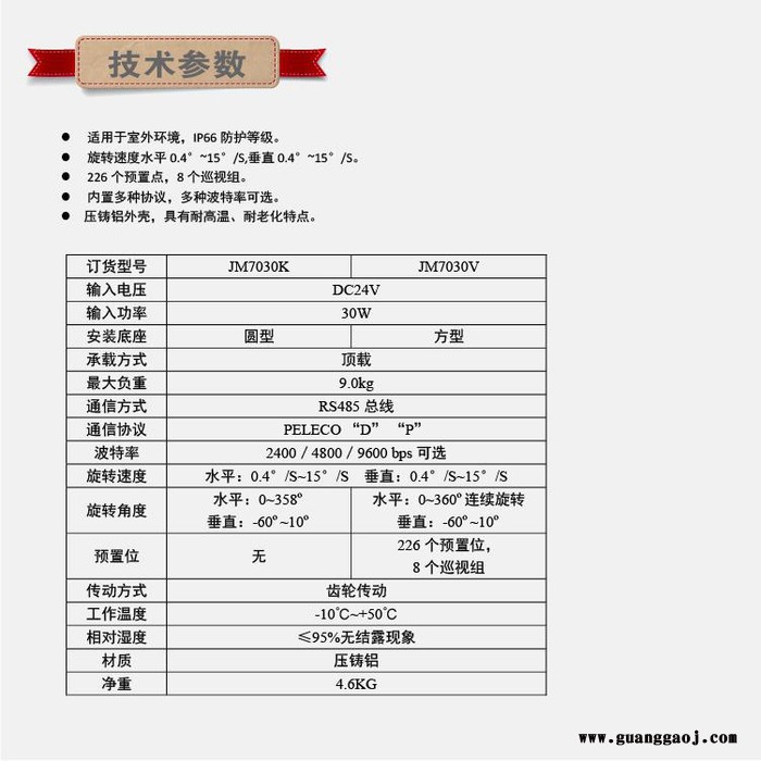 嘉安JM7030系列室外智能小型云台图5