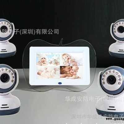 ,7寸数字无线婴儿监视器卡录像拍照接收机+4路分割带锂电池摄像机