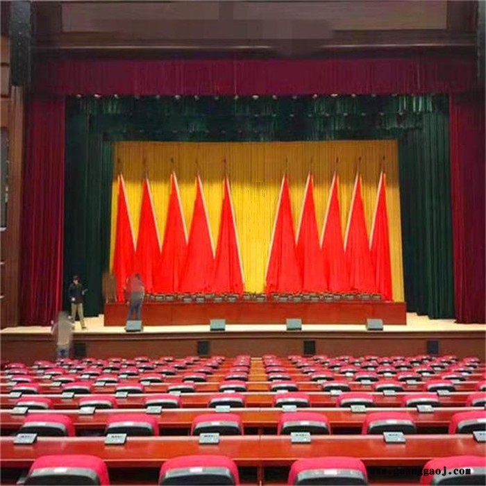 定制枣红色电动开合舞台幕布 舞台大幕  会议背景幕图4