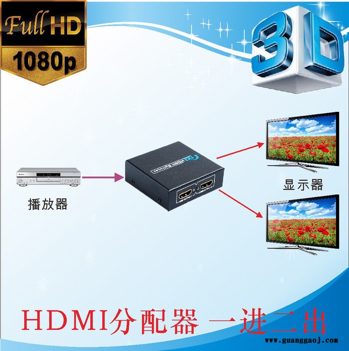 高清电视HDMI分配器分频器分支器 1进2出 一进二出 一分二 1080p 3D图4
