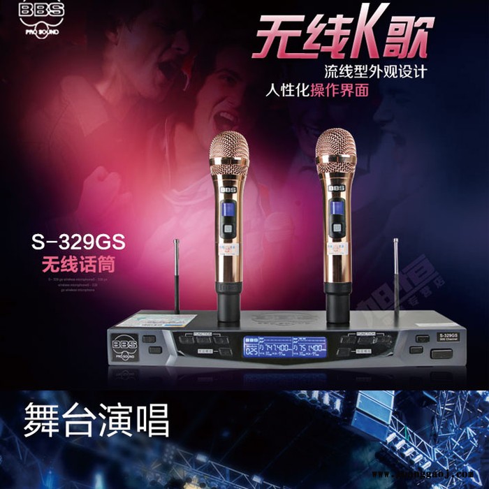BBS S-329GS无线一拖二手握式话筒麦克风KTV卡拉ok舞台演讲家用K歌手持话筒麦克风厂家图2