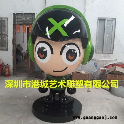 戴耳机麦克风卡通人物音乐形象IP公仔雕塑