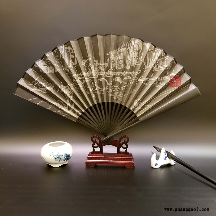 义和 定制扇子9寸黑玉竹宣纸折扇定做广告扇制作订做绢扇定制批发扇子厂家礼品图3