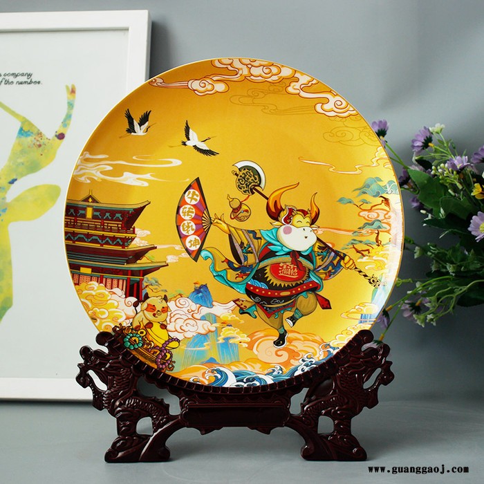 陶瓷纪念盘 景德镇牛年礼品定制 陶瓷挂盘 赏盘年终礼品赠送图2