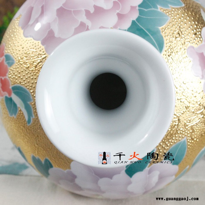 手绘五彩牡丹陶瓷花瓶 礼品陶瓷花瓶生产厂家 礼品花瓶图3