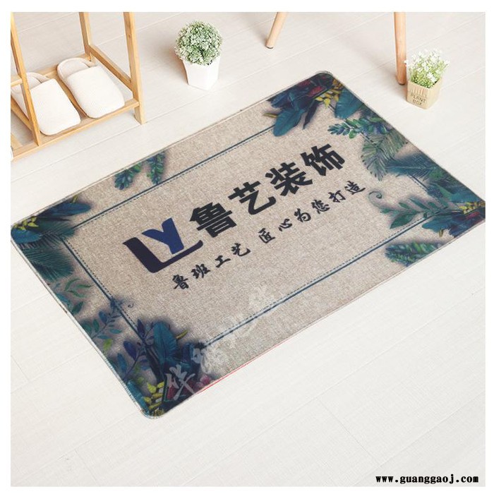 华踏家居 送客户礼品广告门垫定制 亚麻招财猫地垫 半圆形脚垫定制套装 牛年新款定制礼品  20元以下  广东地毯定制厂家图2