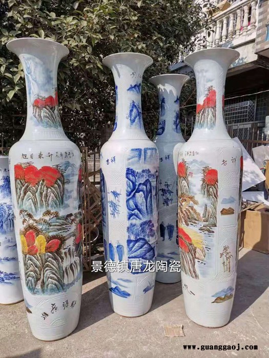 景德镇手绘旭日东升陶瓷大花瓶 公司大门口摆放大花瓶图8