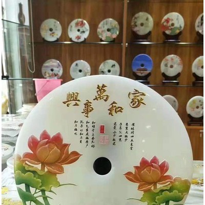 广州玉石礼品卖，白玉石平安扣摆件，扇形玉石摆件，谢师恩礼品定做