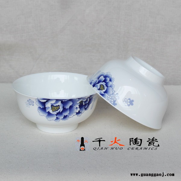 千火陶瓷 青花蓝玫瑰 青花蓝玫瑰套碗定制图1