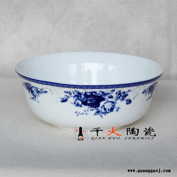 千火陶瓷 青花连年有鱼面碗定制 陶瓷面碗批发 定做6寸碗图3
