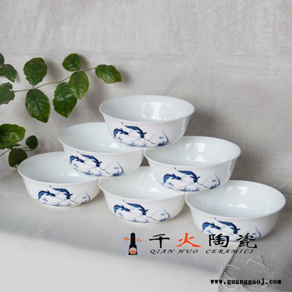 千火陶瓷 青花连年有鱼面碗定制 陶瓷面碗批发 定做6寸碗图2
