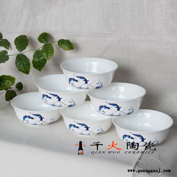 千火陶瓷 青花连年有鱼面碗定制 陶瓷面碗批发 定做6寸碗图5