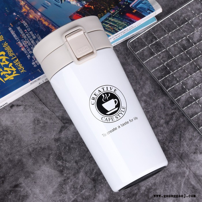 新款创意不锈钢咖啡杯时尚礼品定制保温杯休闲弹跳盖车载水杯子图2