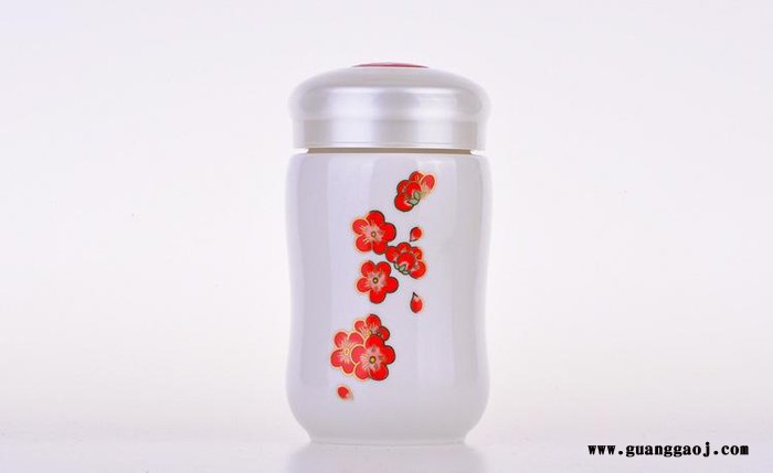 乾唐轩活瓷杯小快乐曲线红梅报春便携水杯创意实用礼品定制图1