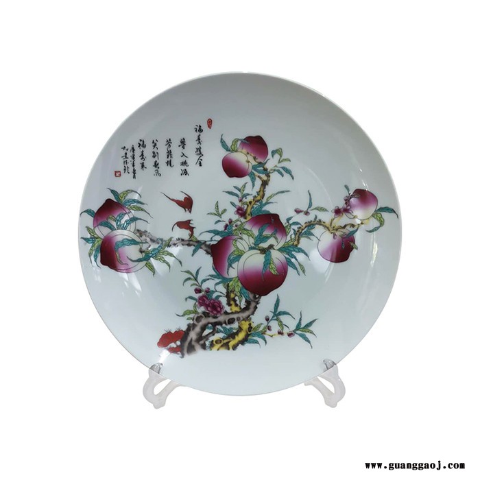 10寸粉彩寿桃祝寿瓷盘 寿辰赠送礼品寿定制陶瓷纪念盘 景德镇厂家图2