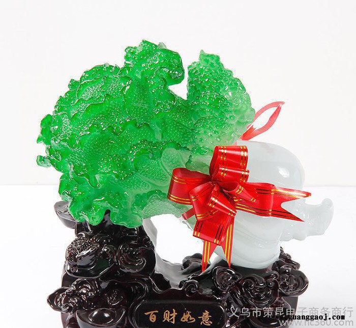 **中号百财如意树脂仿玉白菜家居工艺品摆件 实用创意开业礼品图2