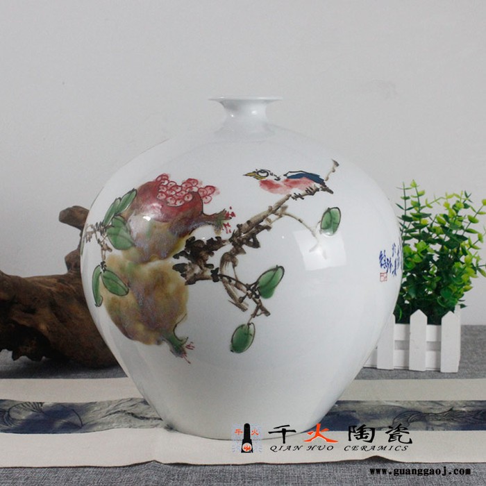 千火陶瓷 手绘笑口常开陶瓷球瓶FCXCQQQBQ080E-高29cm 宽28cm图2