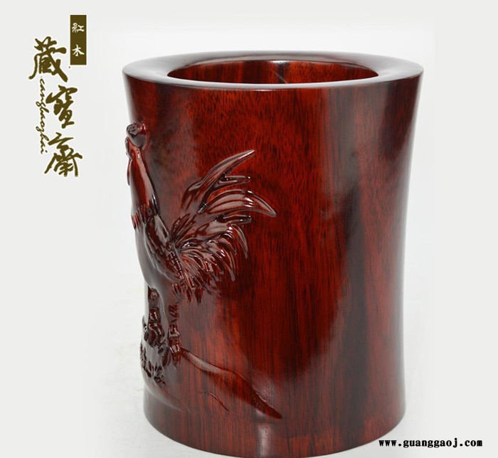 创意礼品铁梨木笔筒木雕笔手工艺品 创意鸡年 促销礼品笔筒图2