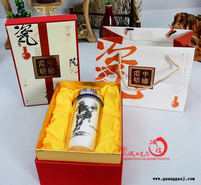 创意新奇特广告礼品玻璃青花瓷保温杯定制logo 企业20周年图3