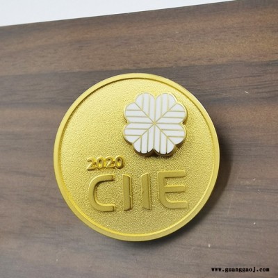 CIIE雪花金属徽章定制锌合金胸牌活动纪念礼品金色圆形纪念币定做  欢迎来图定制