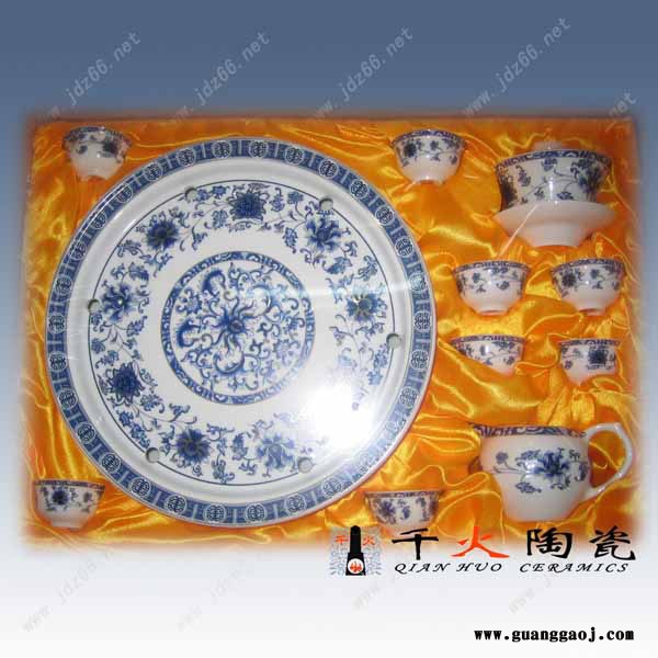 青花陶瓷茶具定制 促销礼品茶具定做加字图1