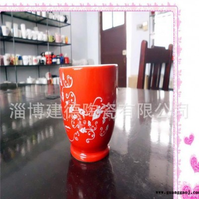 雀巢咖啡杯定制logo 生产红色釉高脚杯陶瓷广告创意礼品赠品