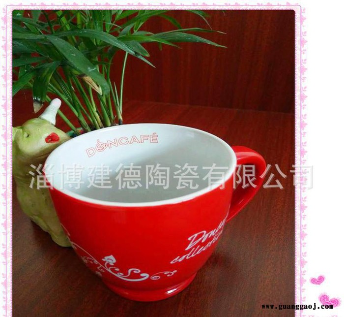 雀巢咖啡杯定制logo 生产红色釉高脚杯陶瓷广告创意礼品赠品图3