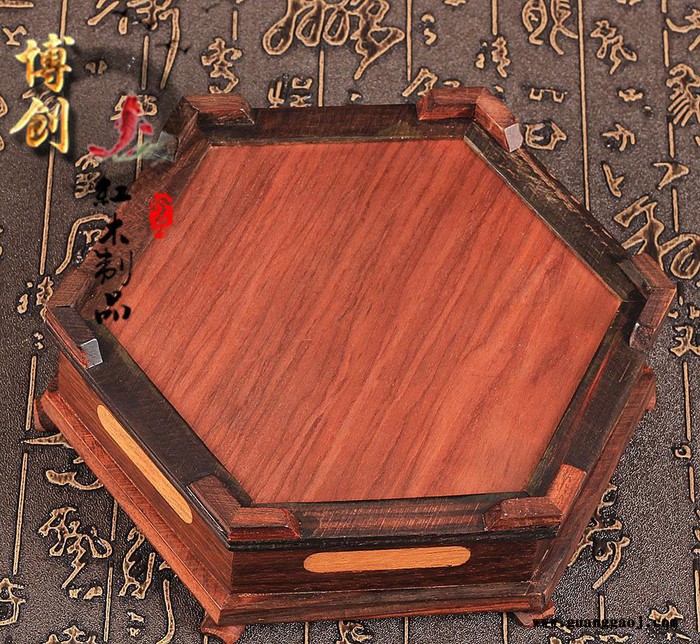 红酸枝工艺品六角烟灰缸实木质仿古青花瓷木雕创意礼品烟缸特价图3