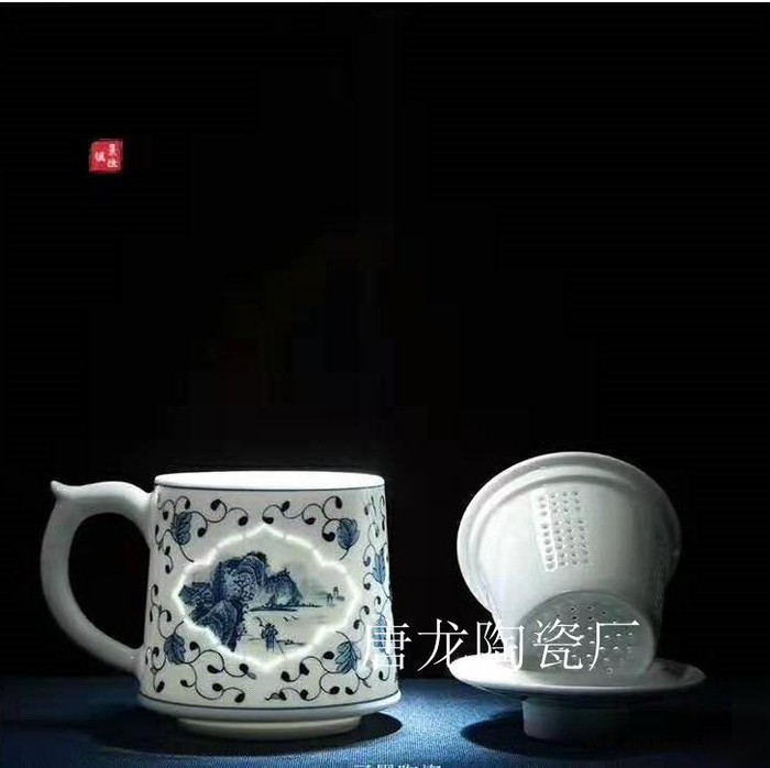 手绘青花玲珑办公杯礼品图1