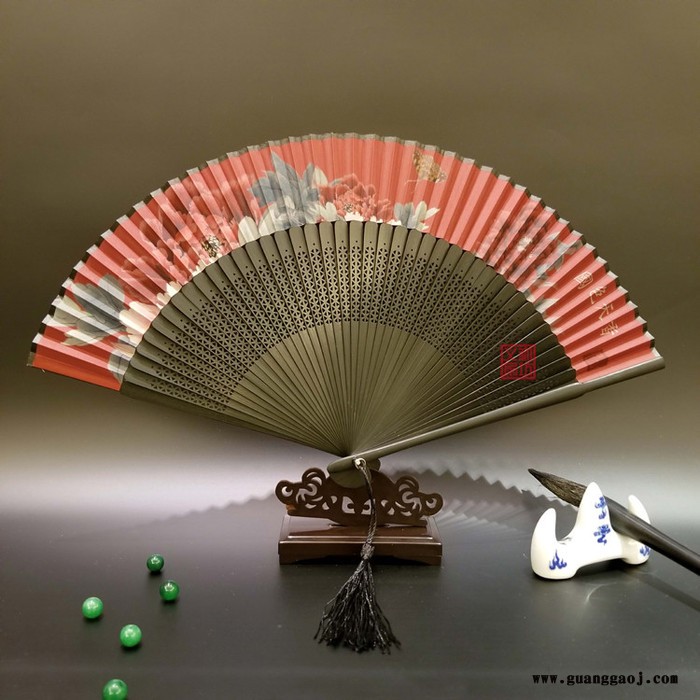 义和 定制扇子10寸黑玉竹广告礼品折扇 企业广告logo定制 定做绢扇纸扇订制批发图6