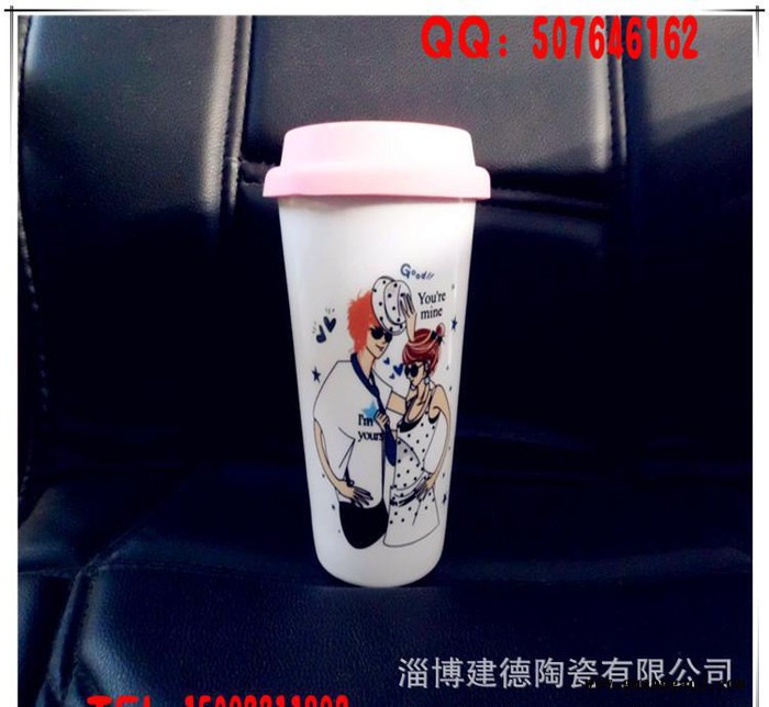 外贸简约骨质瓷水杯带盖创意卡通杯子随手杯马克杯定制礼品杯图3