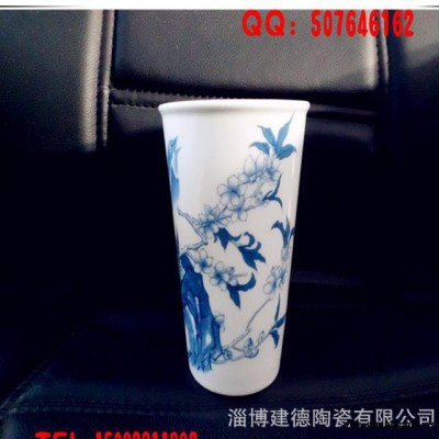 外贸简约骨质瓷水杯带盖创意卡通杯子随手杯马克杯定制礼品杯