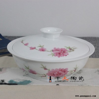千火陶瓷 水点桃花白瓷56头餐具套装 节日礼品批发