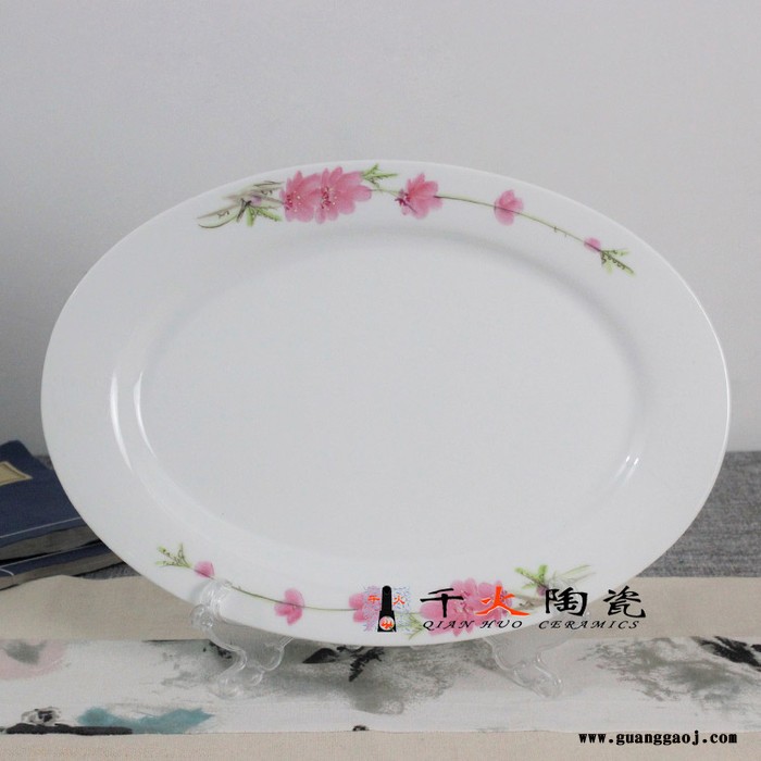 千火陶瓷 水点桃花白瓷56头餐具套装 节日礼品批发图6